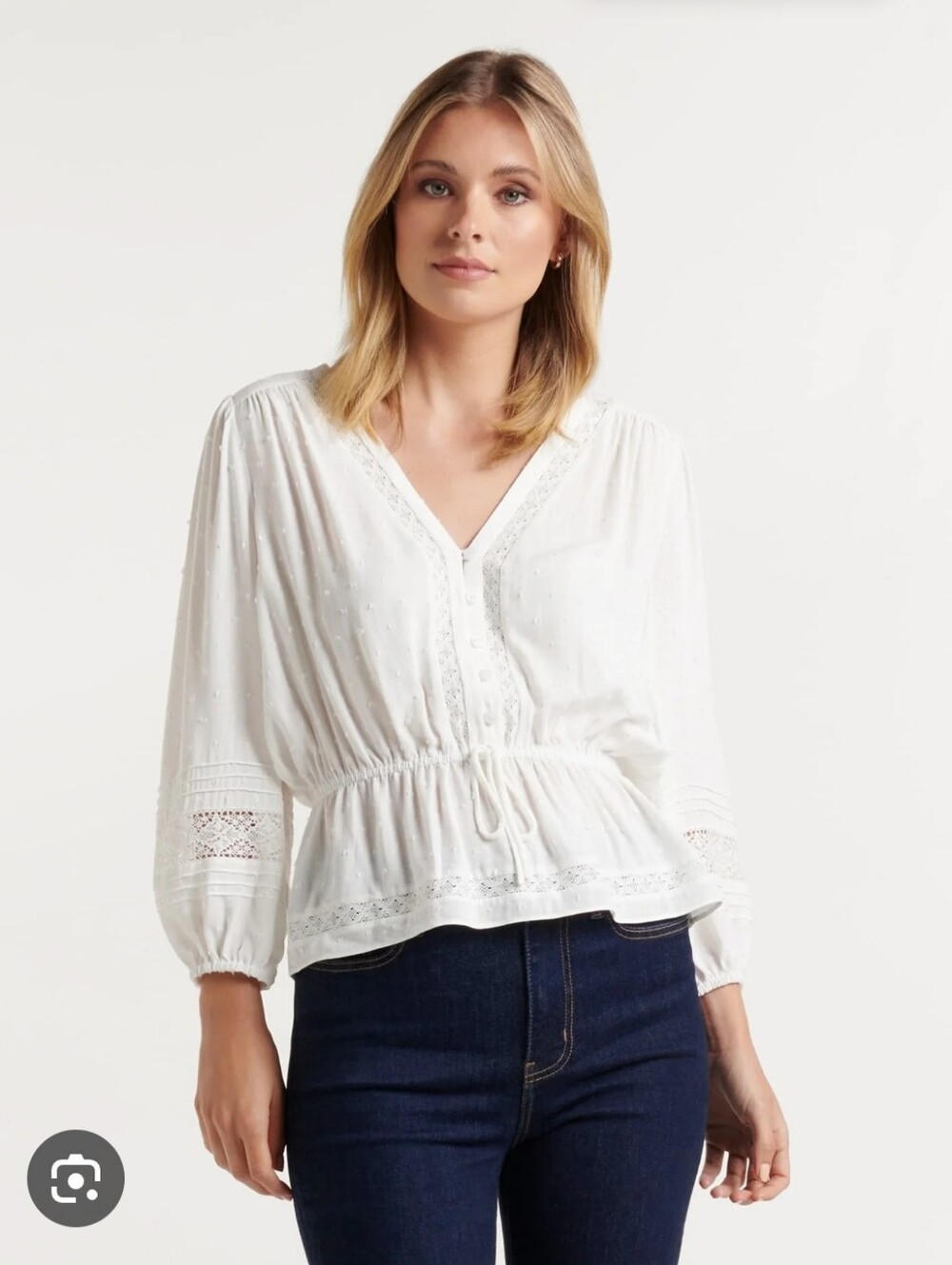 EVER NEW I US 2 Tasha Trim Sploced Dobby Blouse I cream